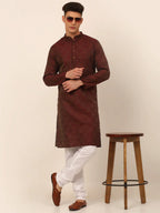 Jompers Men's Maroon Floral Printed Kurta Only