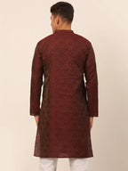 Jompers Men's Maroon Floral Printed Kurta Only