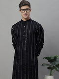 Jompers Men's Embroidered Mirror Work Kurta - Black