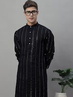 Jompers Men's Embroidered Mirror Work Kurta - Black