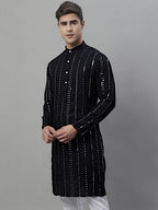 Jompers Men's Embroidered Mirror Work Kurta - Black