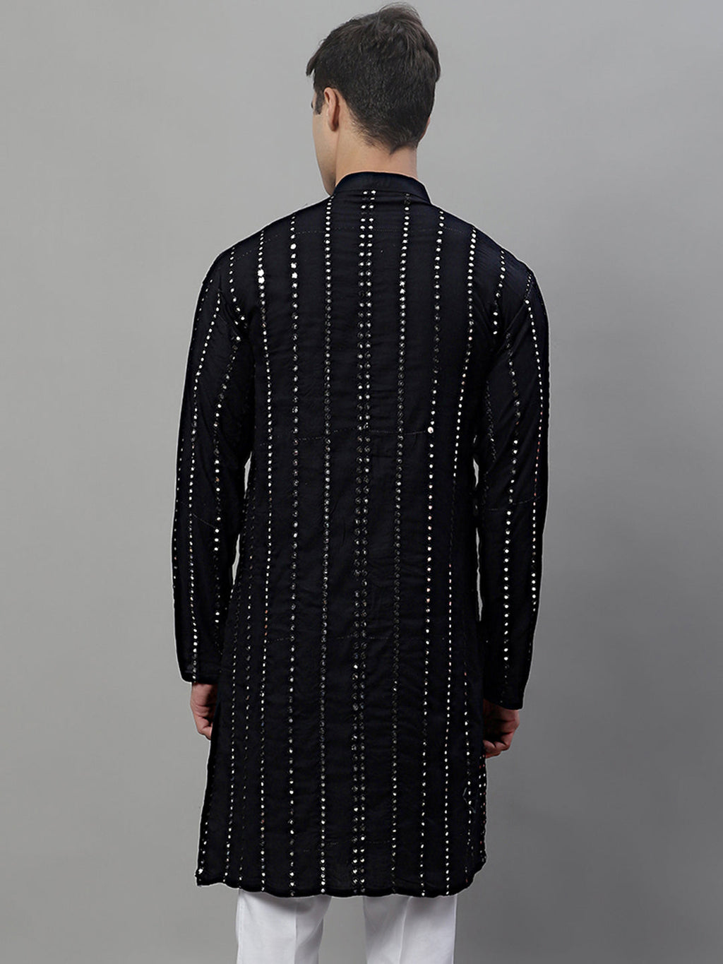 Jompers Men's Embroidered Mirror Work Kurta - Black
