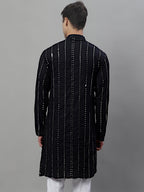 Jompers Men's Embroidered Mirror Work Kurta - Black