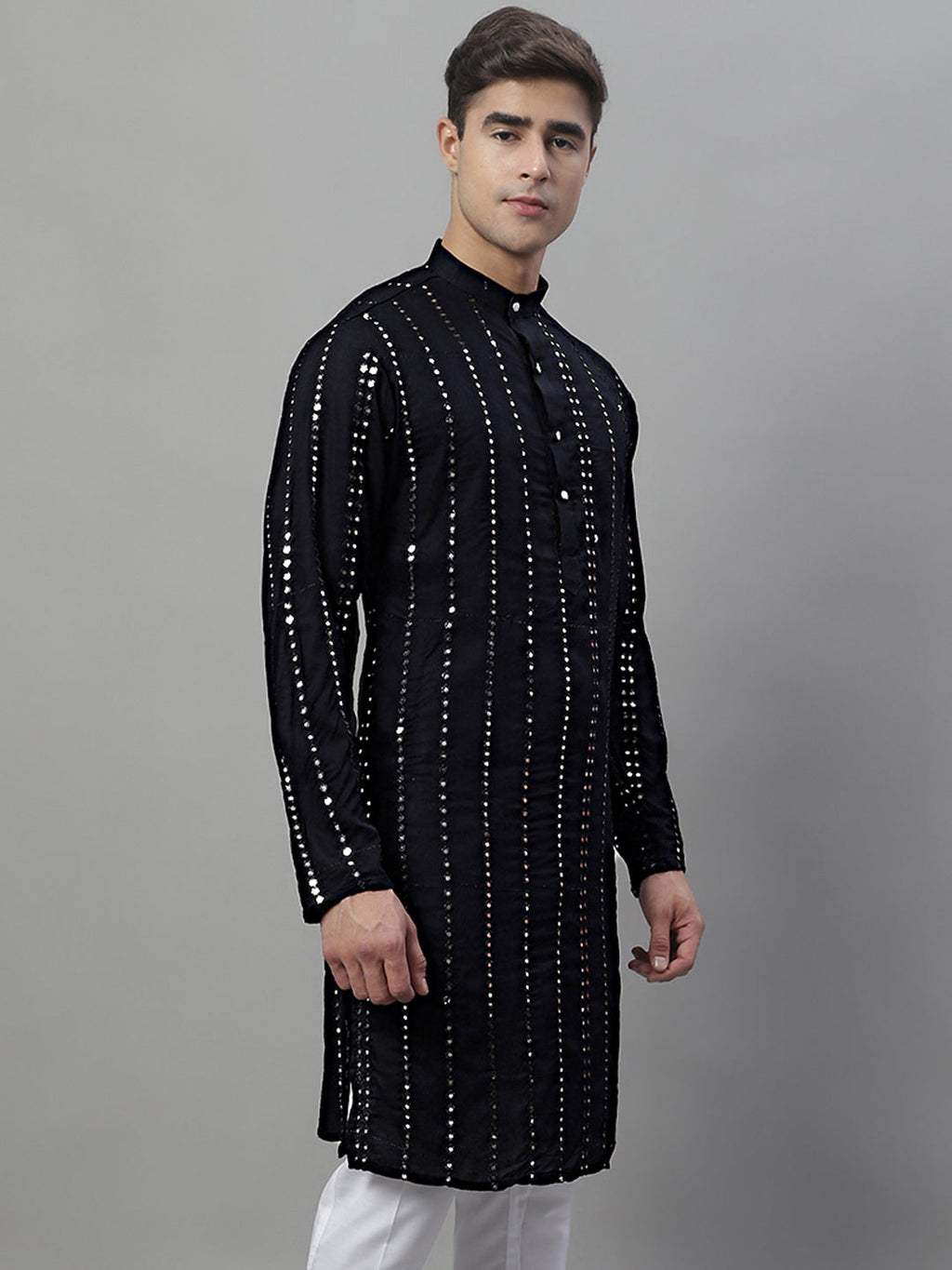 Jompers Men's Embroidered Mirror Work Kurta - Black