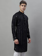 Jompers Men's Embroidered Mirror Work Kurta - Black