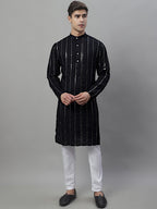 Jompers Men's Embroidered Mirror Work Kurta - Black
