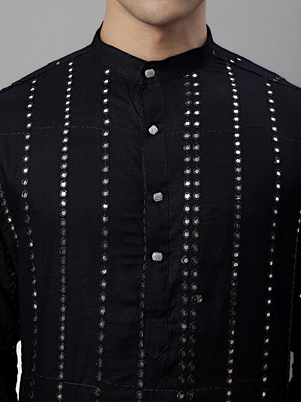 Jompers Men's Embroidered Mirror Work Kurta - Black