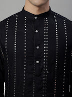 Jompers Men's Embroidered Mirror Work Kurta - Black