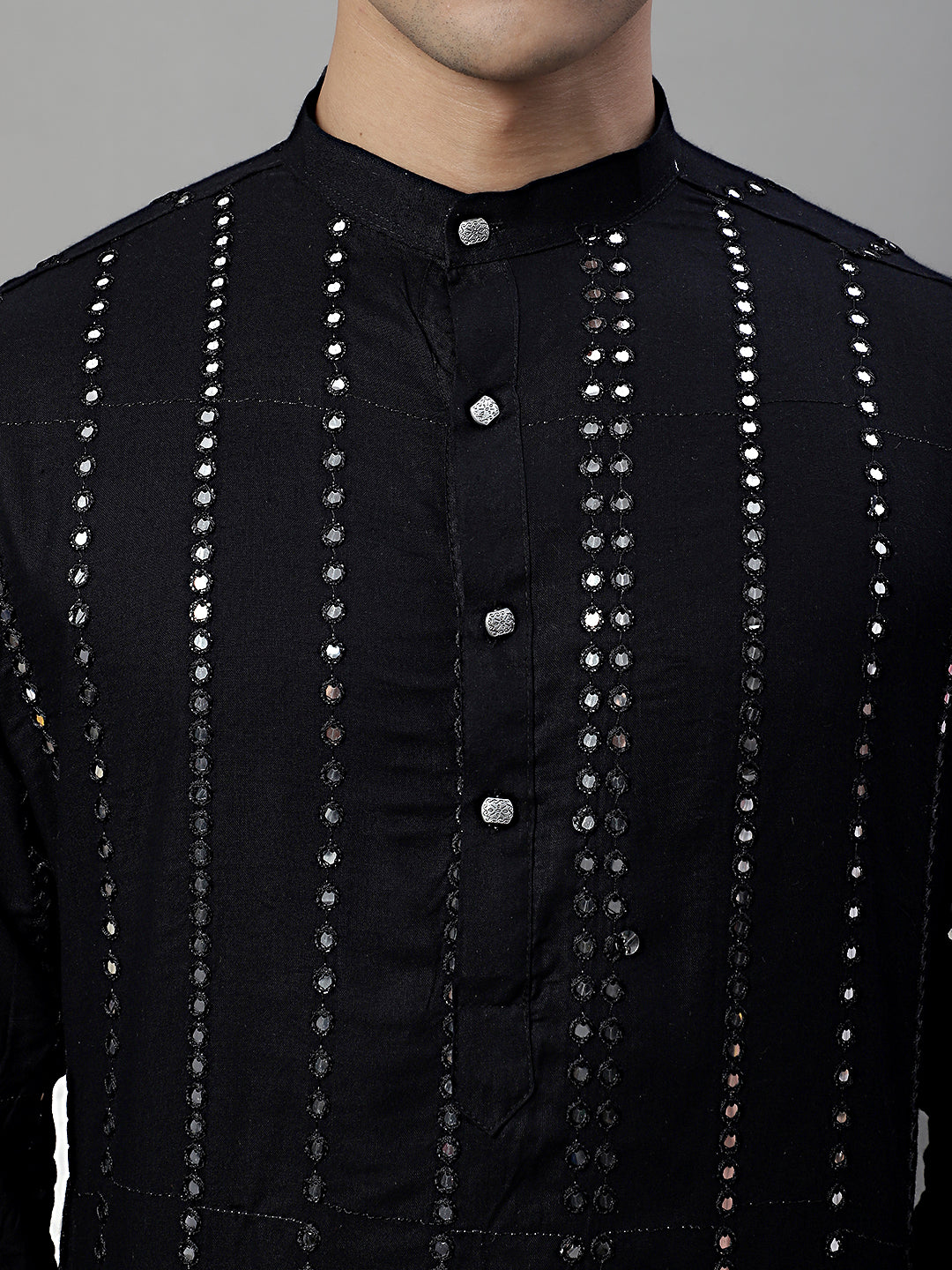 Jompers Men's Embroidered Mirror Work Kurta - Black