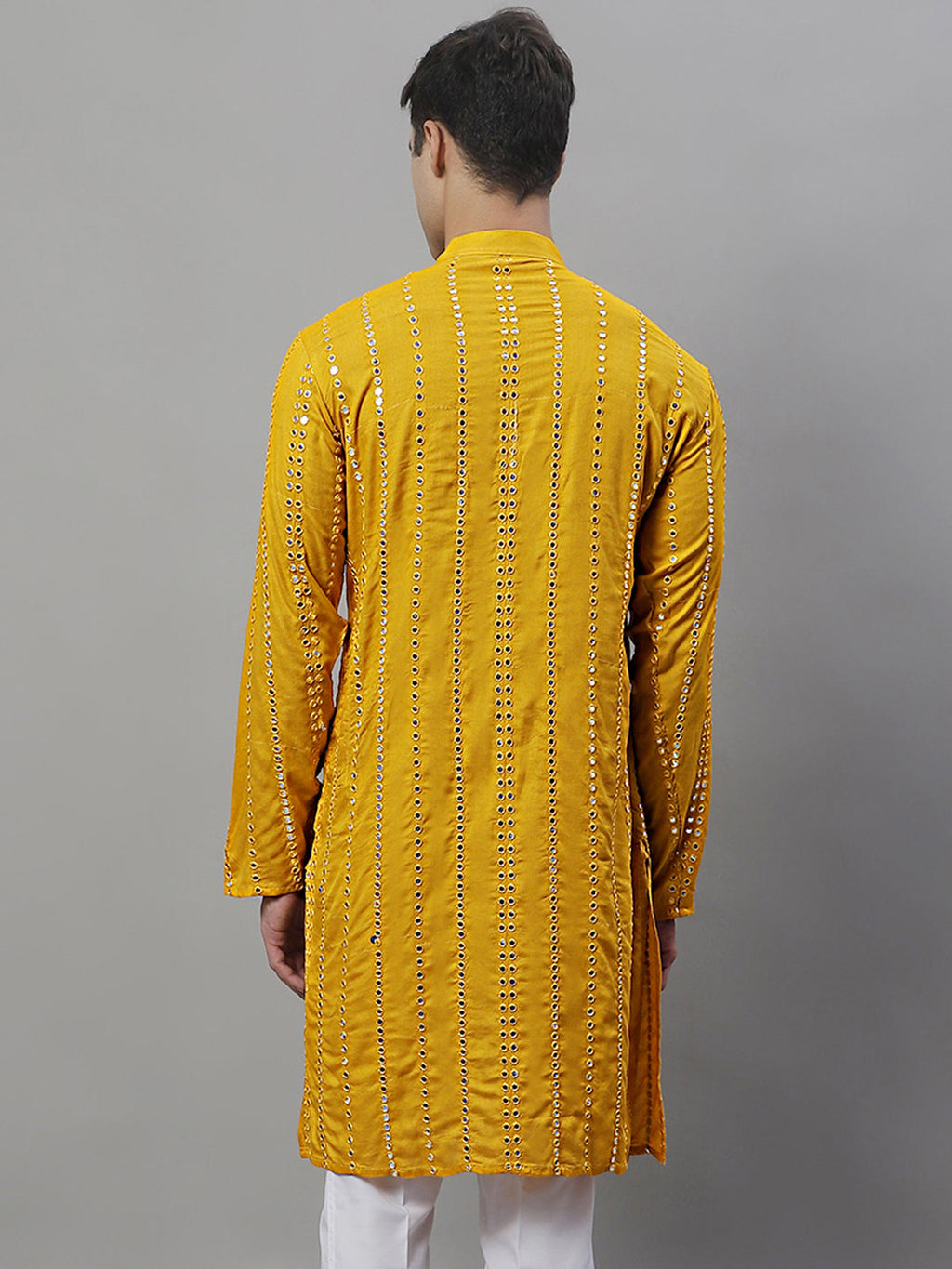 Jompers Men's Embroidered Mirror Work Kurta - Mustard