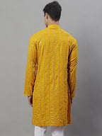 Jompers Men's Embroidered Mirror Work Kurta - Mustard