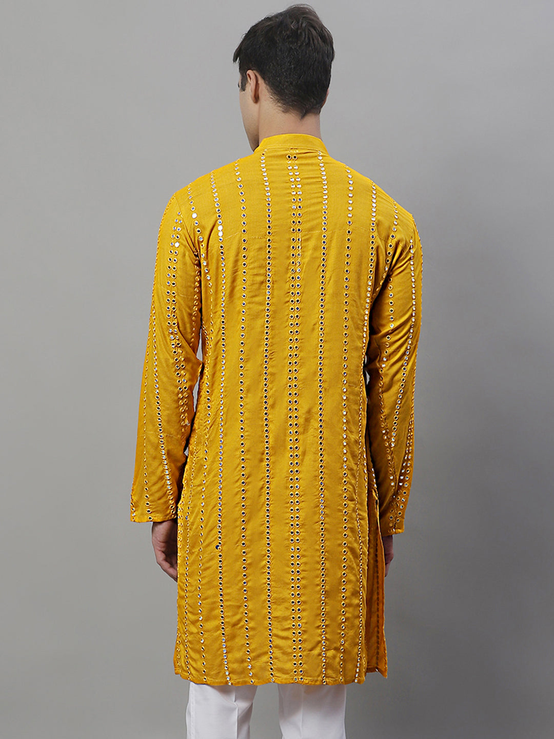 Jompers Men's Embroidered Mirror Work Kurta - Mustard