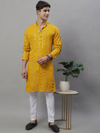 Jompers Men's Embroidered Mirror Work Kurta - Mustard