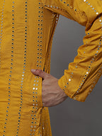 Jompers Men's Embroidered Mirror Work Kurta - Mustard