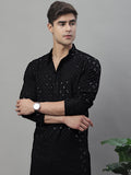 Jompers Men's Black Chikankari Embroidered and Sequence Kurta