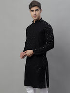 Jompers Men's Black Chikankari Embroidered and Sequence Kurta