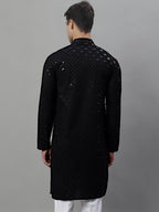 Jompers Men's Black Chikankari Embroidered and Sequence Kurta