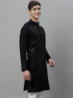 Jompers Men's Black Chikankari Embroidered and Sequence Kurta