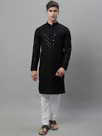 Jompers Men's Black Chikankari Embroidered and Sequence Kurta