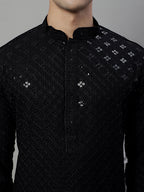 Jompers Men's Black Chikankari Embroidered and Sequence Kurta