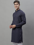 Jompers Men's Grey Chikankari Embroidered and Sequence Kurta