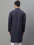 Jompers Men's Grey Chikankari Embroidered and Sequence Kurta
