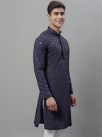 Jompers Men's Grey Chikankari Embroidered and Sequence Kurta