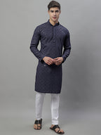 Jompers Men's Grey Chikankari Embroidered and Sequence Kurta