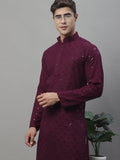 Jompers Men's Purple Chikankari Embroidered and Sequence Kurta