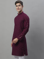 Jompers Men's Purple Chikankari Embroidered and Sequence Kurta