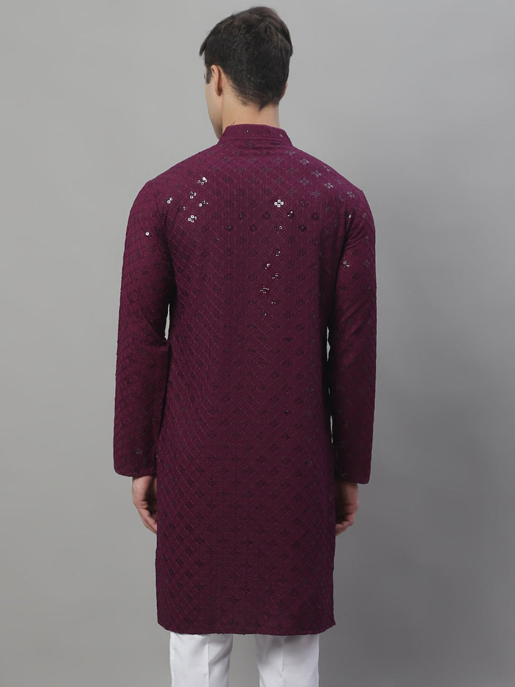 Jompers Men's Purple Chikankari Embroidered and Sequence Kurta