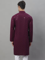 Jompers Men's Purple Chikankari Embroidered and Sequence Kurta