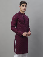 Jompers Men's Purple Chikankari Embroidered and Sequence Kurta
