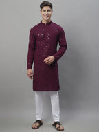 Jompers Men's Purple Chikankari Embroidered and Sequence Kurta