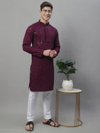 Jompers Men's Purple Chikankari Embroidered and Sequence Kurta