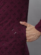 Jompers Men's Purple Chikankari Embroidered and Sequence Kurta