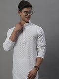 Jompers Men's White Chikankari Embroidered and Sequence Kurta