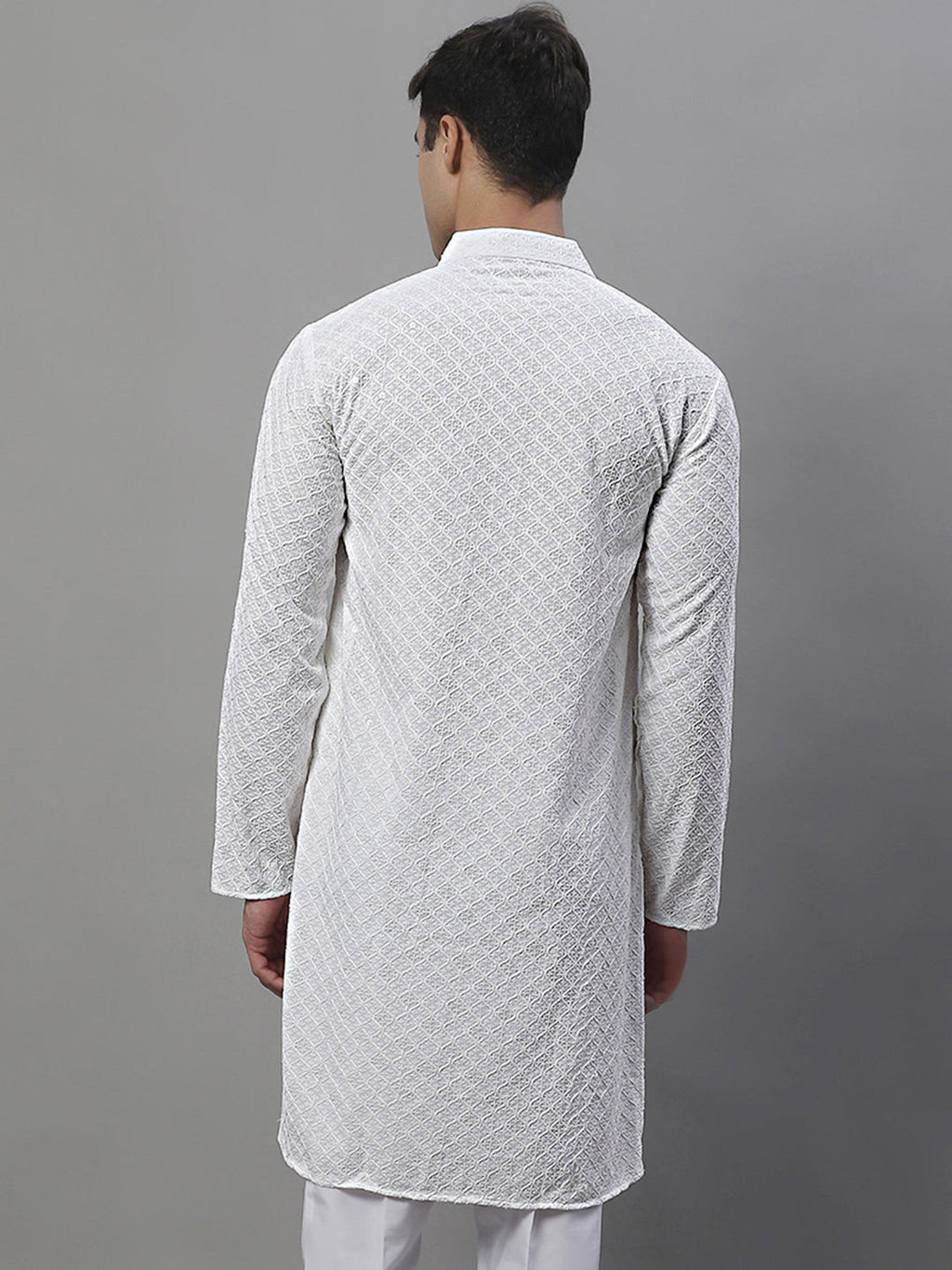 Jompers Men's White Chikankari Embroidered and Sequence Kurta