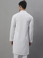 Jompers Men's White Chikankari Embroidered and Sequence Kurta