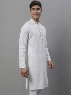 Jompers Men's White Chikankari Embroidered and Sequence Kurta
