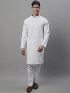 Jompers Men's White Chikankari Embroidered and Sequence Kurta