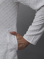 Jompers Men's White Chikankari Embroidered and Sequence Kurta