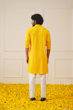 Jompers Men's Yellow Chikankari Embroidered and Sequence Kurta