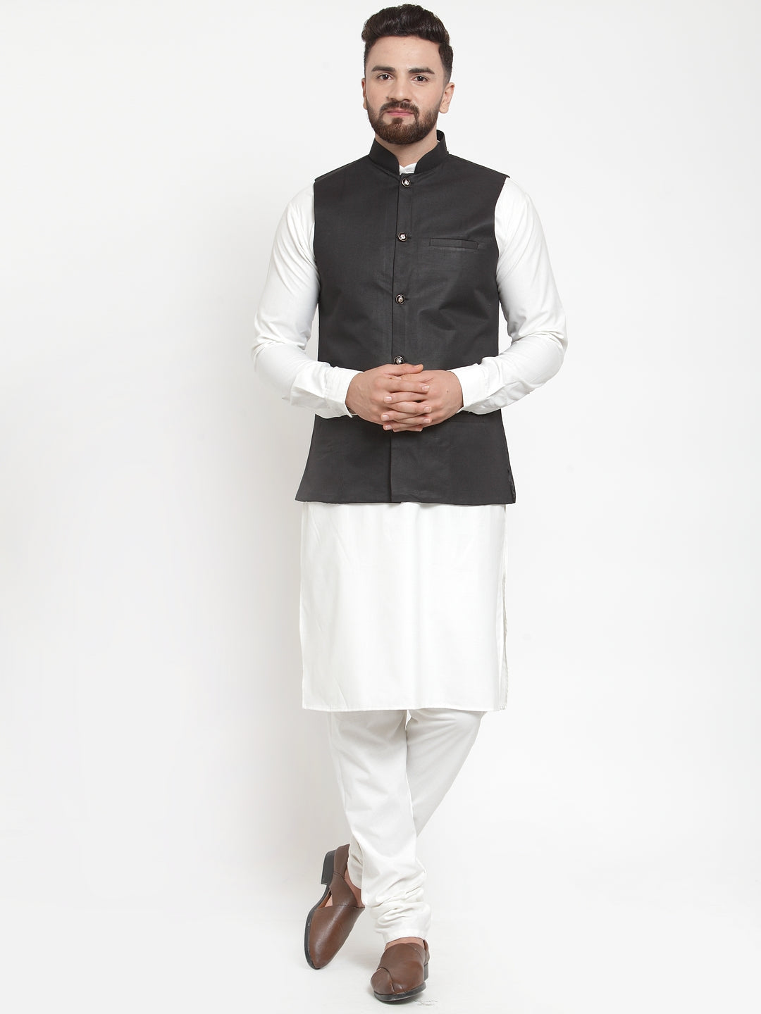 Jompers Men's Solid Kurta Pajama with Solid Waistcoat