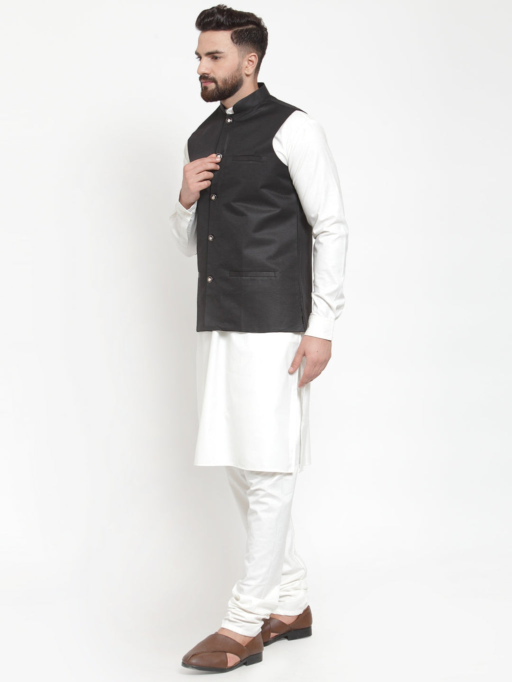Jompers Men's Solid Kurta Pajama with Solid Waistcoat