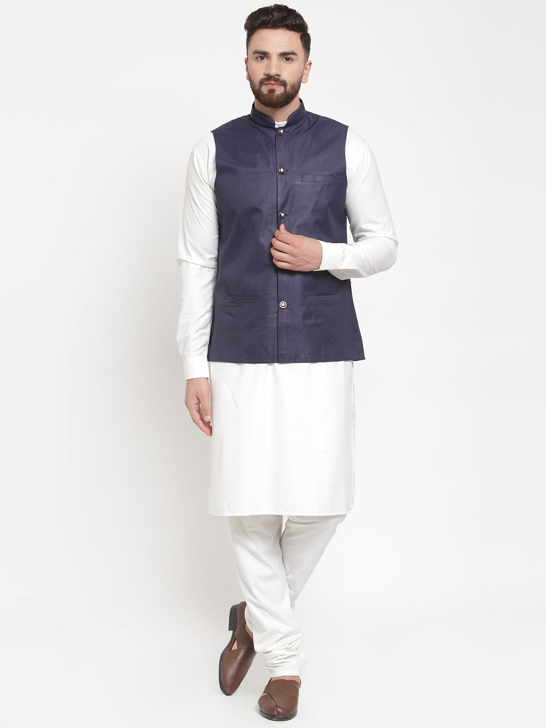 Jompers Men's Beautiful Solid Kurta Pajama with Solid Waistcoat