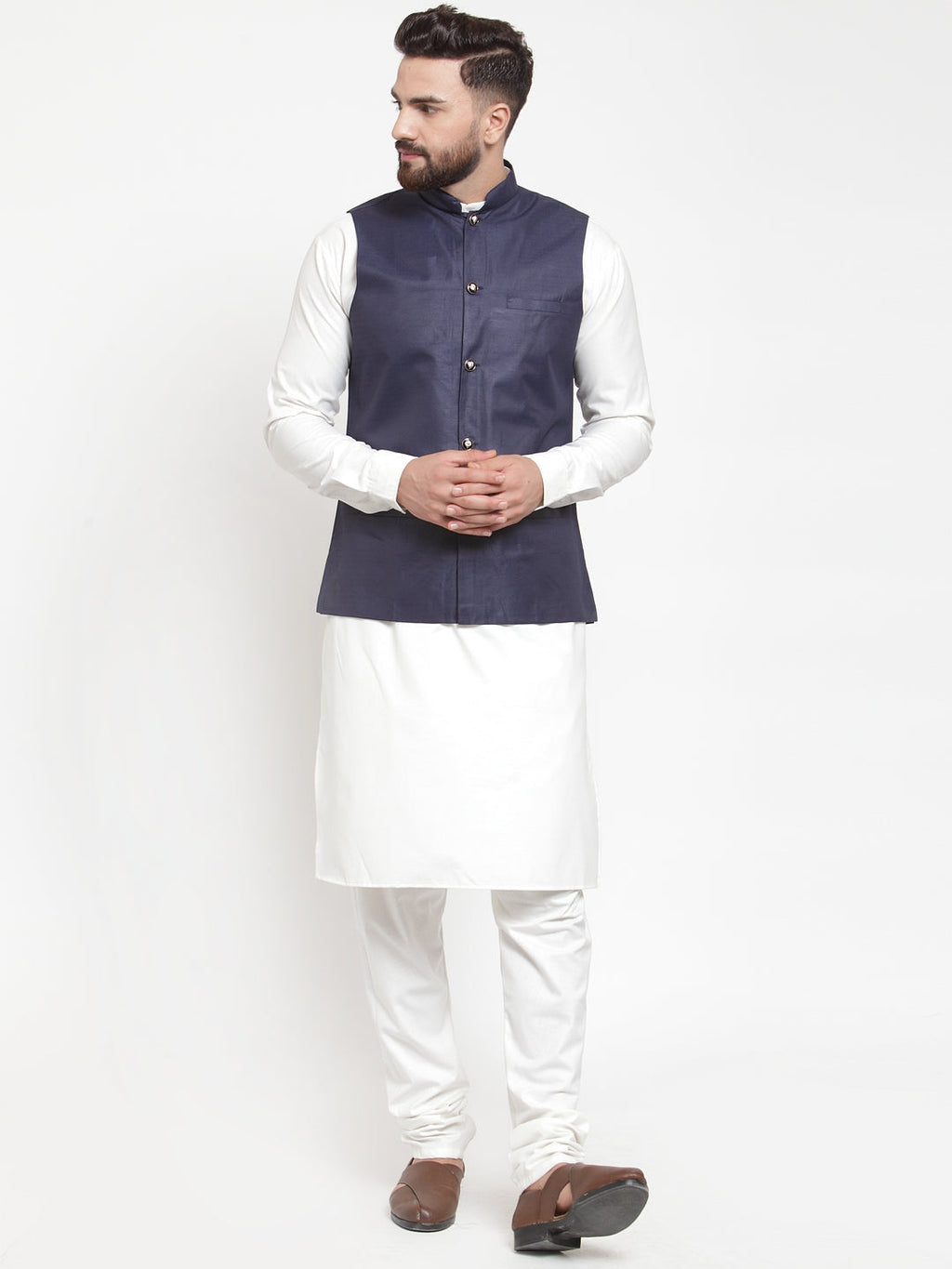 Jompers Men's Beautiful Solid Kurta Pajama with Solid Waistcoat