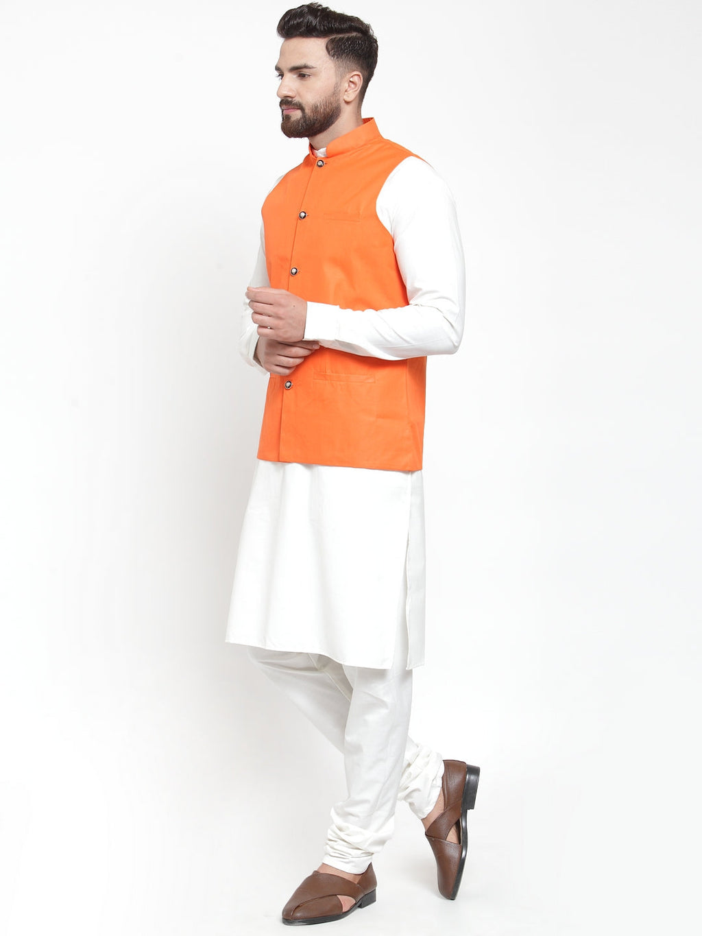 Jompers Solid Kurta Pajama with Solid Waistcoat For Men