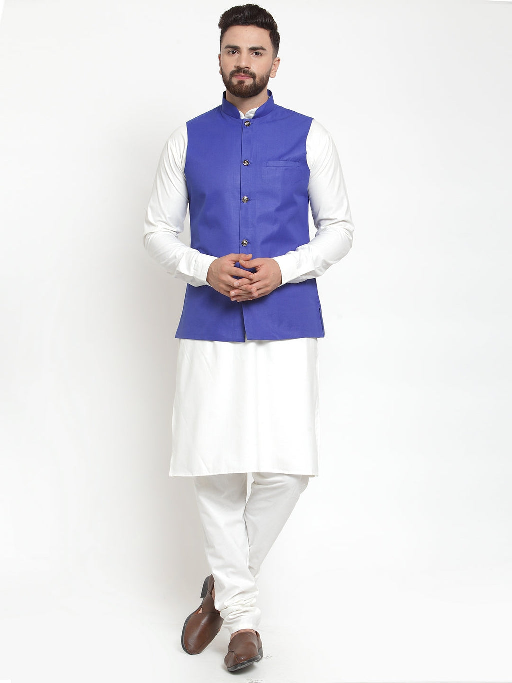 Jompers Men's Solid Kurta Pajama with Solid Waistcoat (Royal)