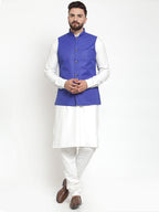 Jompers Men's Solid Kurta Pajama with Solid Waistcoat (Royal)